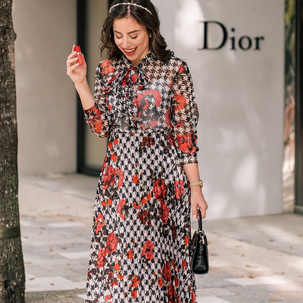 Tie Neck Top and Midi Skirt Set